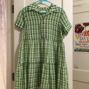 Green Gingham Tiered Dress